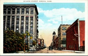 Postcard SK Regina Scarth Street Street-view Old Cars, Streetcar Tracks 1920s K5