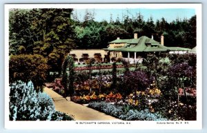RPPC The Butchart Gardens VICTORIA B.C. Canada Hand Colored Postcard