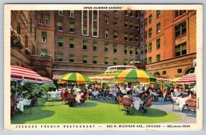 Open Summer Garden, Jacques French Restaurant, Chicago IL, 1947 Linen Postcard