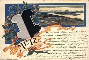 Metz Germany Beautiful Border SHIELD CREST & VIEW 1898 Used Postcard