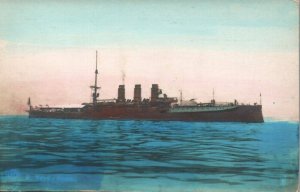 Italian Royal Navy Battleship Roma - c1910s RPPC COLOR