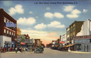 Spartanburg South Carolina SC Main Street Scene Linen Vintage Postcard