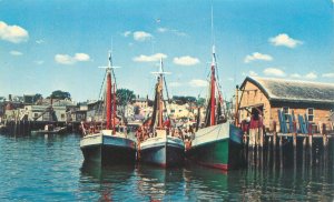 Gloucester Harbor Massachusetts  Fishing Boats Vintage Chrome Postcard