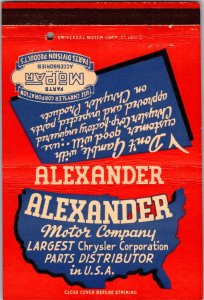 Vintage Matchbook Cover Alexander Motor Company Dallas, Texas MB177