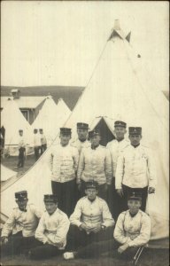 Soldiers Uniforms Tents - AARHUS DENMARK Cancel c1910 Real Photo Postcard