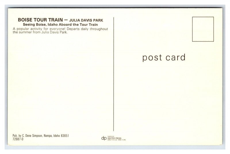 Postcard Boise Tour Train Julia Davis Park Boise Idaho