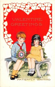 G47/ Valentine's Day Love Holiday Postcard c1910 Kids Cute Hearts Wait 17