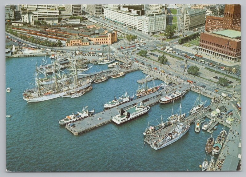 Ship~View Of The Harbour With Sailing Boats~Norway~Continental Postcard 