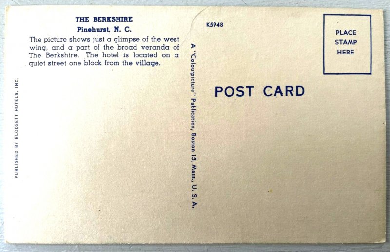 Vintage Postcard 1930-1945 The Berkshire, Pinehurst, North Carolina (NC)