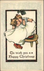 AJ Best Cute Baby Kiss c1910 Christmas Postcard rpx