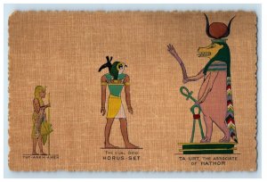 c1910 Egypt Art Tutankhamen Bird Gods Hathor Statues Pharaoh Unposted Postcard