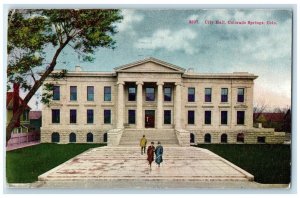 1914 Exterior View Entrance City Hall Colorado Springs Colorado Vintage Postcard