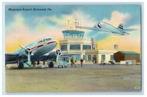 c1950's Municipal Airport Savannah Georgia GA, Airplane Vintage Postcard