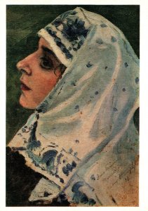 VINTAGE CONTINENTAL SIZE POSTCARD EASTERN EUROPE ART ON A CARD - FEMALE