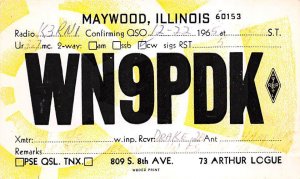 WN9PDK Maywood, Ill, USA QSL 1966 