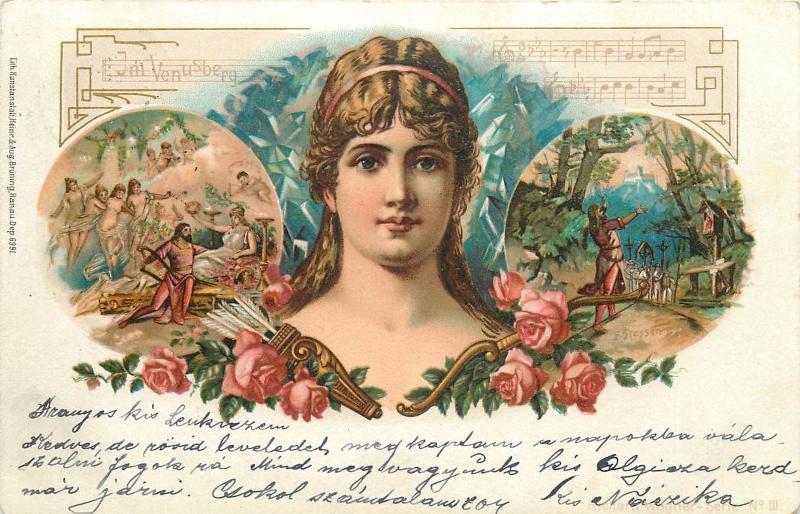 Postcard pre 1900 Beautiful Woman with Music F. Stassen signed Richard Wagner