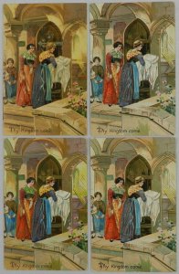 1910 Woman Picking Up Baby Thy Kingdom Come - Four Vintage Postcard Series