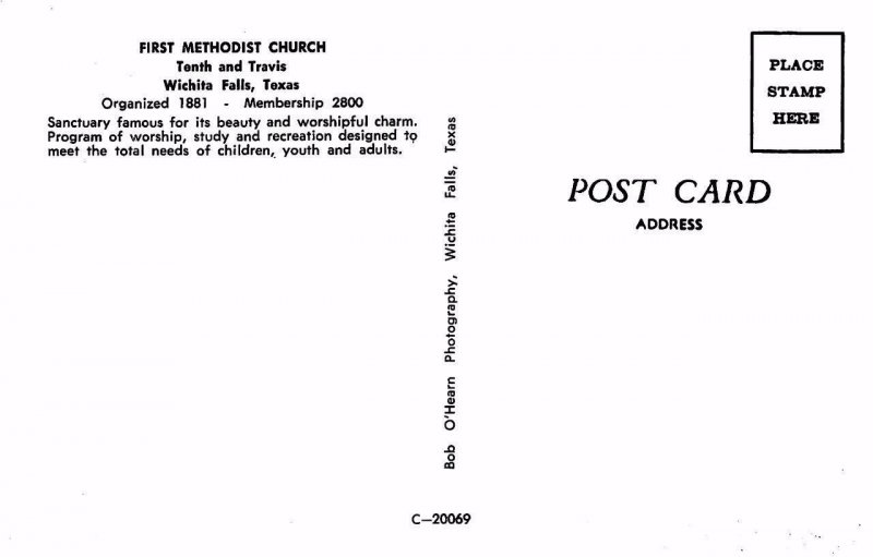 WICHITA FALLS, TX  Texas     FIRST METHODIST CHURCH  Interior View    Postcard