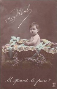 1er Avril April Fool's Day Baby In Basket With Fish 1910