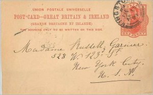 Entier Postal Stationery Postal Britain Great Britain Kingston to New York in...