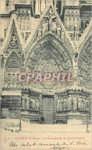 Old Postcard 68 cathedral of Reims areature left of the big gate