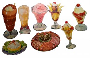 Diner Food Diecuts Banana Split Ice Cream Paper Signs Vintage 1950s Lot Of 8