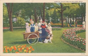 Holland MI, Michigan - Tulip Time with Children and Dog Cart - pm 1937 - Linen