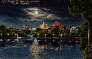 Florida Orlando Skyline By Moonlight 1956 Curteich