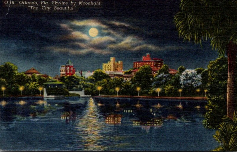 Florida Orlando Skyline By Moonlight 1956 Curteich