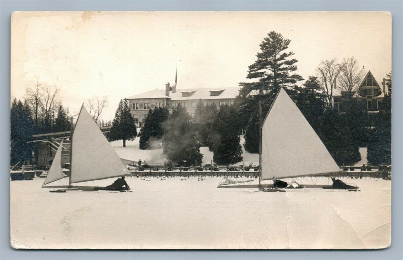 SUOM FINLAND 1912 ANTIQUE REAL PHOTO POSTCARD RPPC SAILS in ICY RIVER
