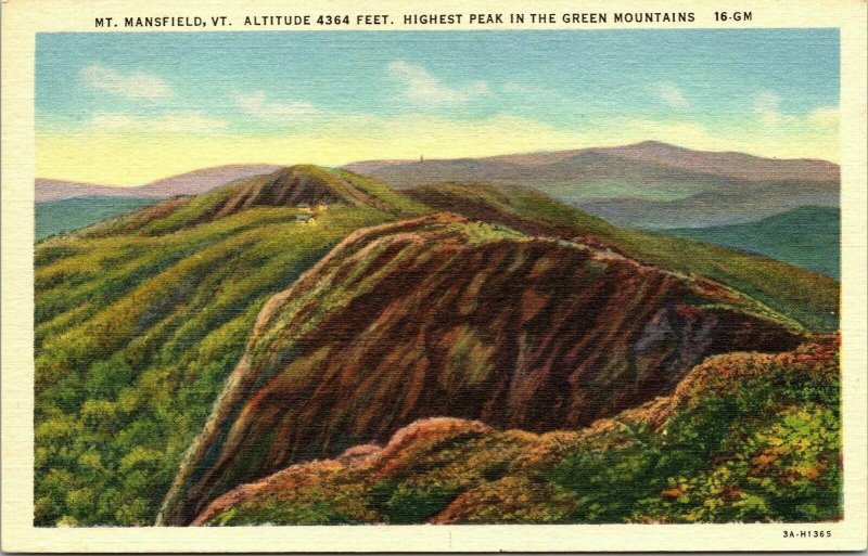 Mt Mansfield VT Vermont Green Mountains Linen Postcard Curteich VTG UNP Vintage  