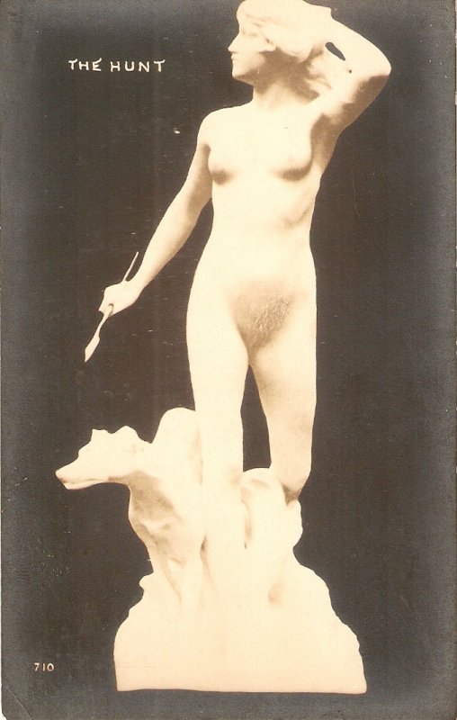 Nude. The Hunt Fine art, sculpture, old vintage postcard