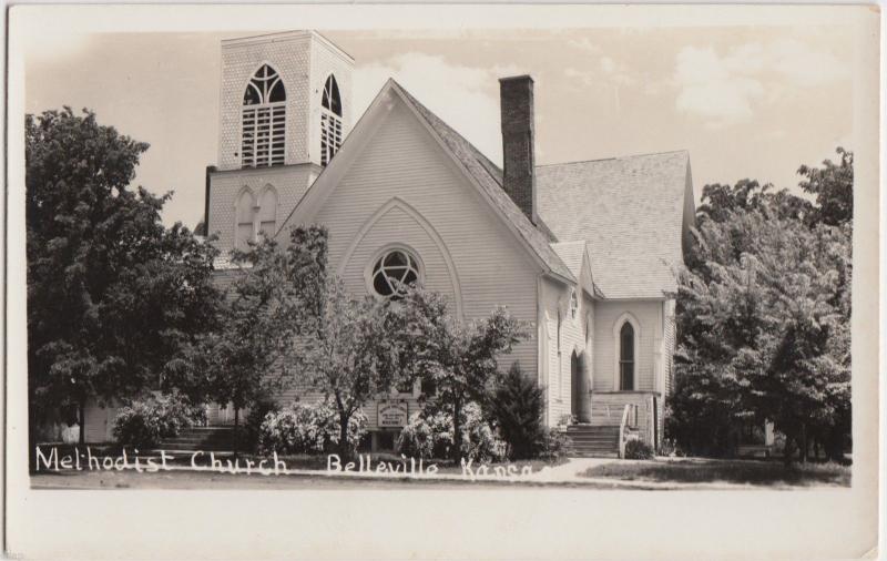 c1950 BELLEVILLE Kansas Kans Ks RPPC Postcard METHODIST CHURCH Building 