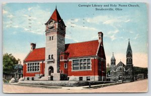 Steubenville Ohio~Carnegie Library~Clock Tower Gone Now~Holy Name Church~1918