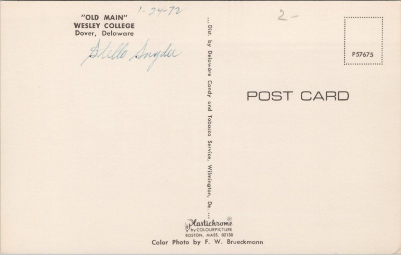 State View~Old Main Wesley College Dover Delaware~Vintage Postcard