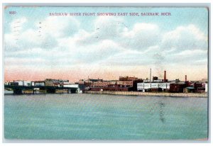 c1908 Saginaw River Front Showing East Side Saginaw Michigan MI Vintage Postcard 