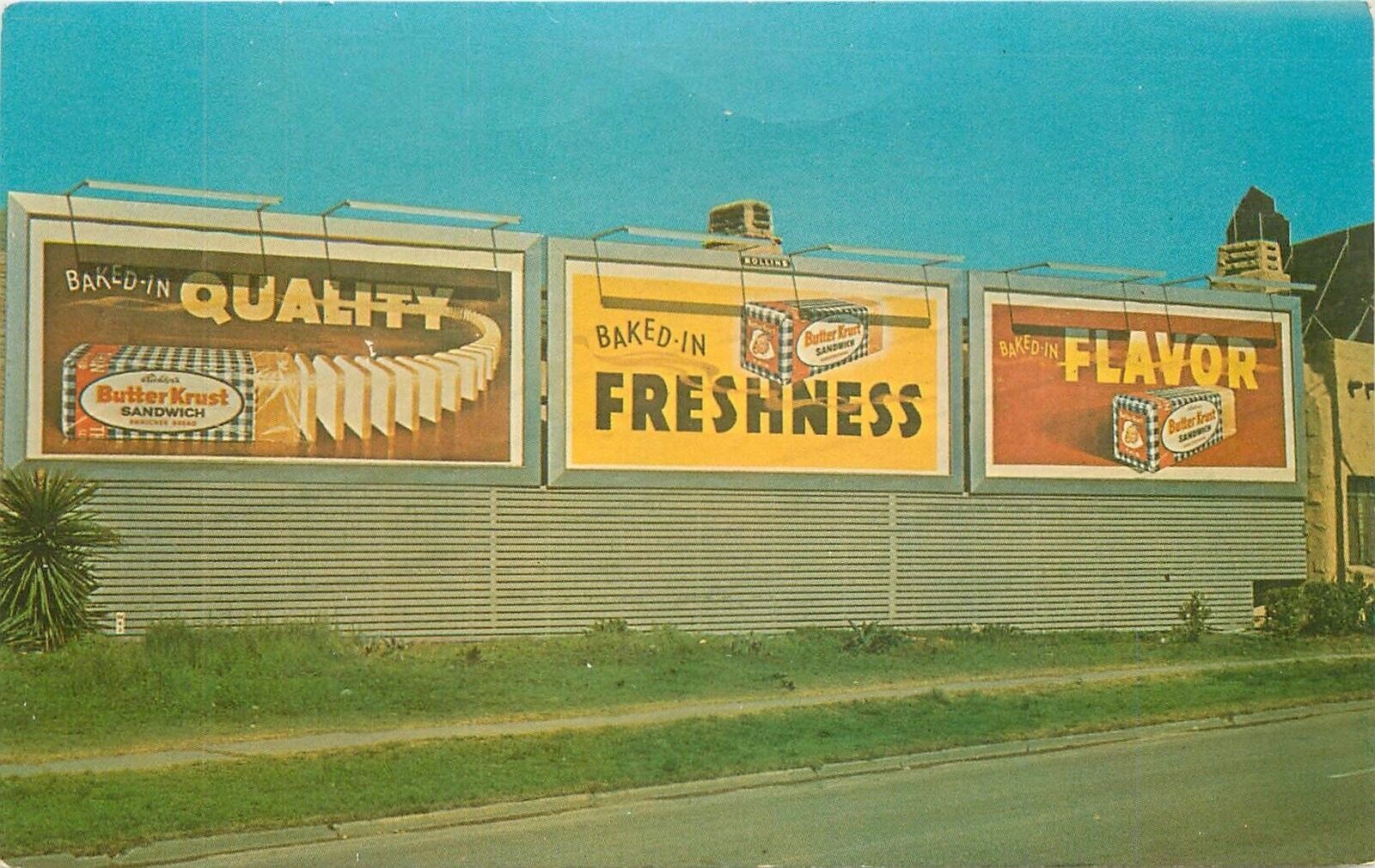 Postcard 1950s Butter Krust Bread advertising Billboards Dexter 238494