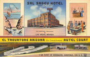 Kingman AZ Autel Court Las Vegas NV Sal Sageu Hotel Duo Linen Postcard