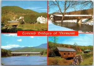 VINTAGE CONTINENTAL SIZE POSTCARD (4) EXAMPLES OF VERMONT COVERED BRIDGES