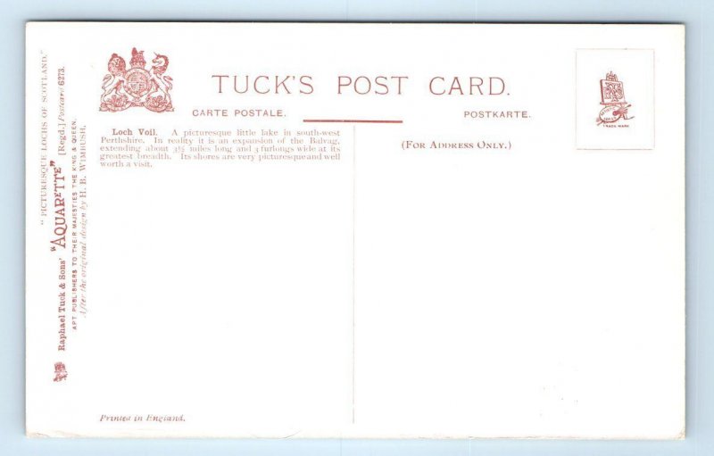 Tuck Aquarette~ Loch Voil Perthshire Scotland UK signed H. B. Wimbush Postcard