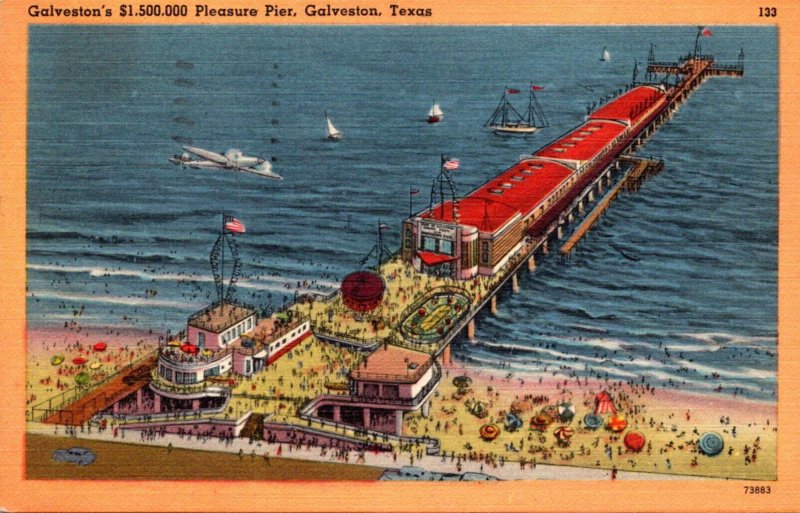 Texas Galveston Aerial View Of The Pleasure Pier 1957