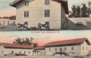 Hand Colored Postcard Fort Sutter Court in Sacramento, California~126766