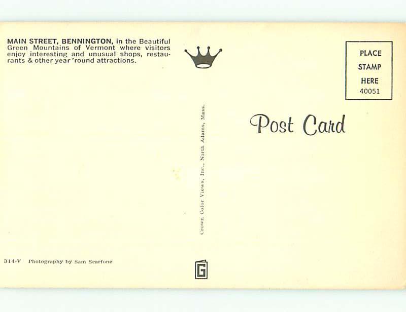 Pre-1980 OLD CARS & BIRD'S CAMERA SHOP & BOOK STORE & SHOPS Bennington VT t4900