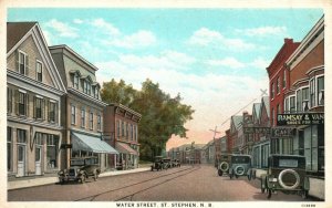 Stephen New Brunswick Canada, Water Street St. Town Old Cars Vintage Postcard