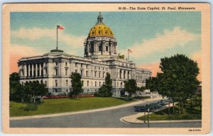 c1940s St. Paul, MN State Capitol Roadside Car Linen PC Neoclassical Gopher A330