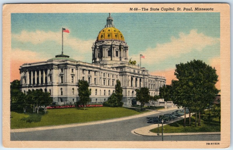 c1940s St. Paul, MN State Capitol Roadside Car Linen PC Neoclassical Gopher A330