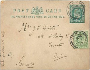 Entier Postal Stationery York 1/2 + 1/2 for Toronto