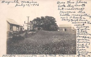 Bayville Maine Town Street and Field Scenic View Real Photo Postcard AA65827