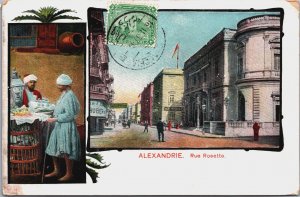 Egypt Alexnadrie Rue Rosette. Alexandria Vintage Postcard C129