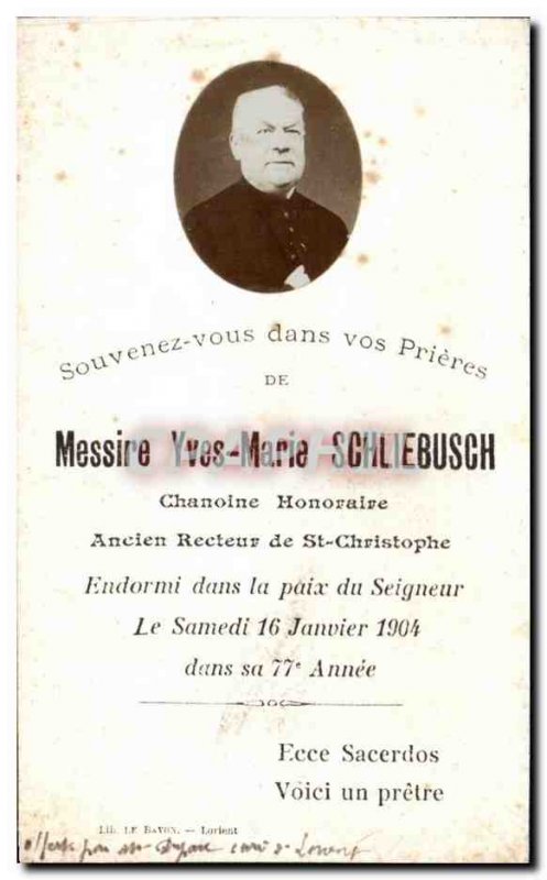 Sir pious image Yves Marie Schliesbuch Honorary Canon Former rector of St. Ch...